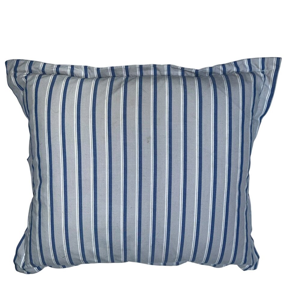 thomas o'brien vintage modern blue gray ticking stripe down fill throw pillow